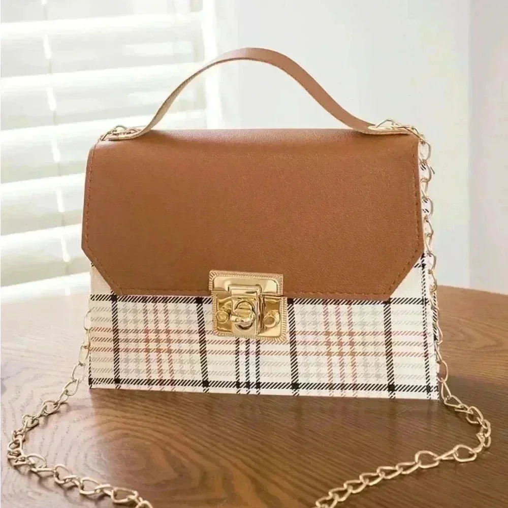 ⚠️Clearance Brown Plaid Small Square Chain Crossbody Bag - Picture 1 of 4